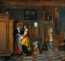 Intérieur avec deux femmes à côté d'une armoire - Pieter de Hooch