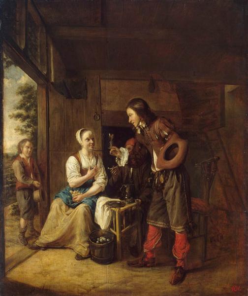 Man Offering a Glass of Wine to a Woman, 1653 - Питер де Хох