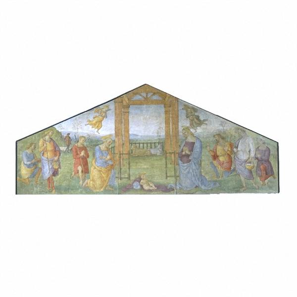Рождество Девы Марии. Св Иосиф и пастухи поклоняются младенцу Христу, 1522 - 1523 - Пьетро Перуджино