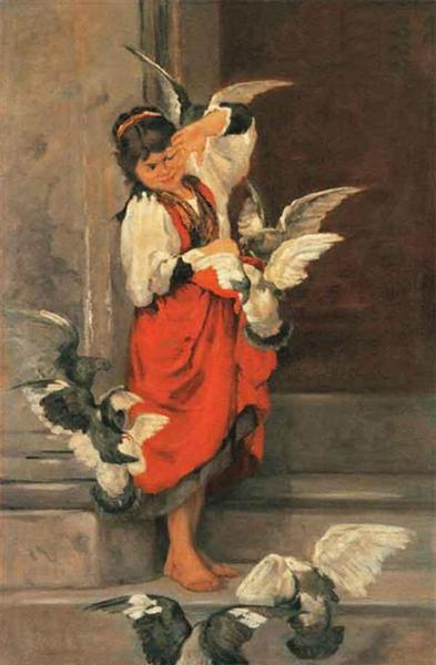 The girl with pigeons - Polychronis Lembesis