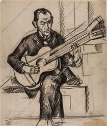 A man with a guitar - Pyotr Konchalovsky