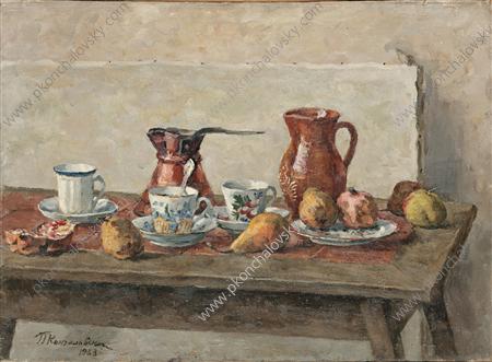 Still Life. Dishes and fruits., 1953 - Piotr Kontchalovski