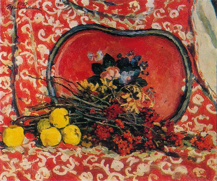 Натюрморт. Красный поднос и рябина., 1947 - Пётр Кончаловский