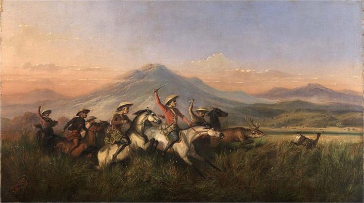 Six Horsemen Chasing Deer, 1860 - Raden Saleh