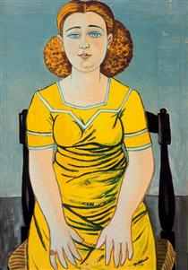 Portrait of seated blonde woman - Rafael Zabaleta