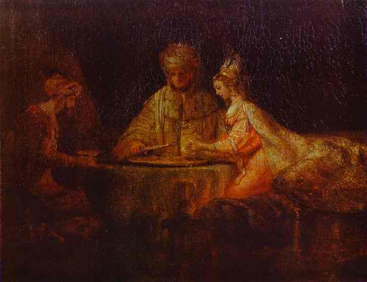 Ahasuerus (Xerxes), Haman and Esther, 1660 - Rembrandt van Rijn