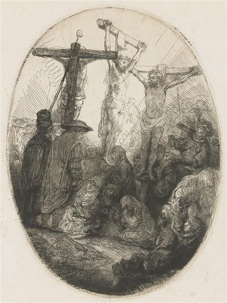 Christ crucified between the two thieves an oval plate, 1641 - Рембрандт
