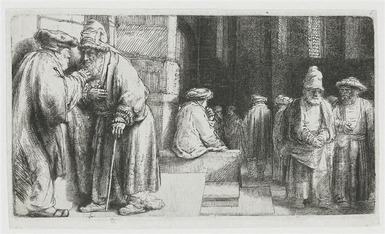 Pharisees in the Temple (Jews in the synagogue), 1648 - Рембрандт