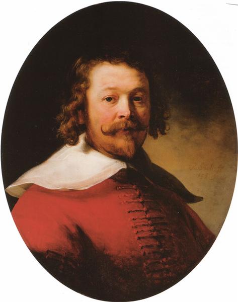 Portrait of a bearded man, bust length, in a red doublet, 1633 - 林布蘭