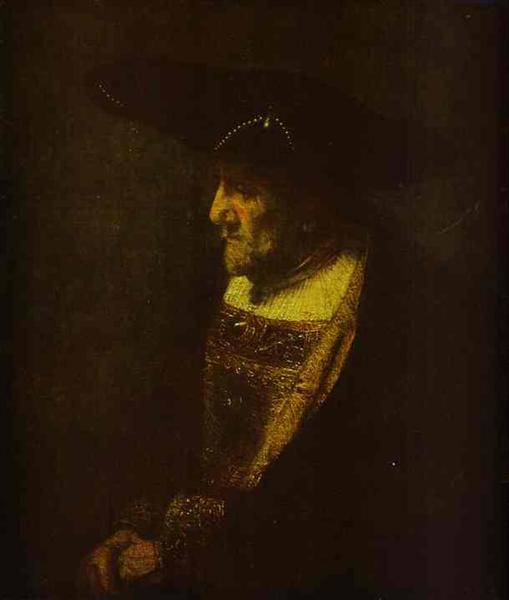 Portrait of a Man in the Hat Decorated with Pearls, c.1667 - 林布蘭