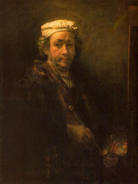 Portrait of the Artist at His Easel, detail of the face, 1660 - Rembrandt van Rijn