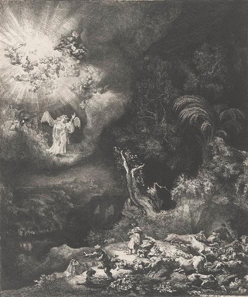 The angel appearing to the shepherds, 1634 - Rembrandt van Rijn