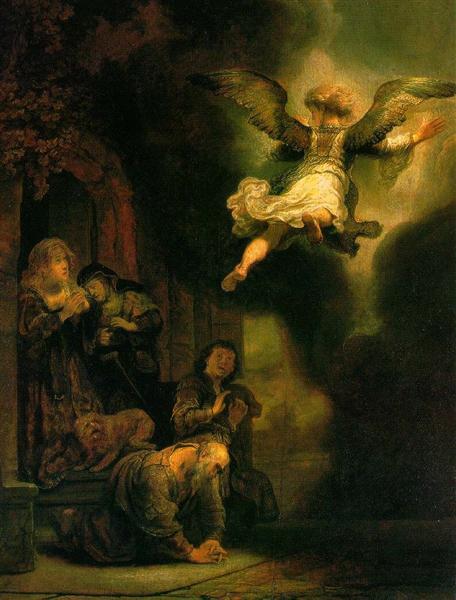 The Archangel Raphael Taking Leave of the Tobit Family, 1637 - Рембрандт
