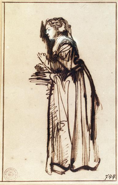 Woman Standing with Raised Hands, c.1633 - Rembrandt van Rijn