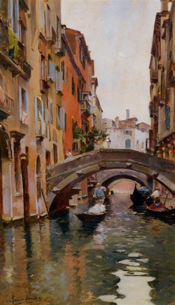 Gondola On a Venetian Canal - Rubens Santoro