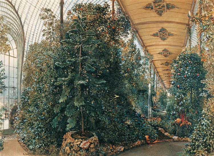 Interior view of the Palm House of Lednice Castle, 1842 - Rudolf von Alt