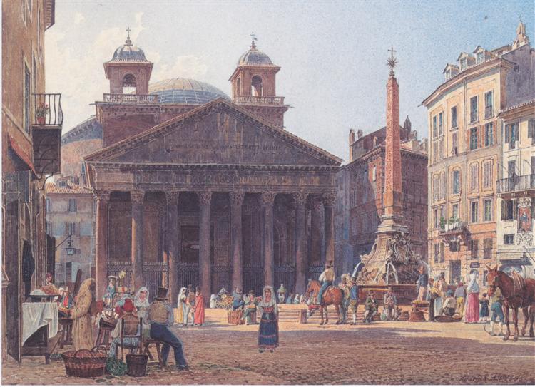 The Pantheon and the Piazza della Rotonda in Rome, 1835 - Рудольф фон Альт