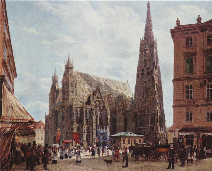 View of the Stephansdom from Stock im Eisen Platz, 1832 - Рудольф фон Альт