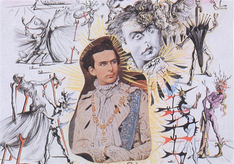 Drawing For "Bacchanale": Ludwig II Of Bavaria, 1938 - Сальвадор Далі