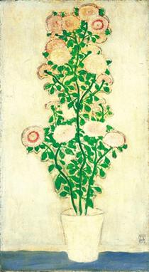 Chrysanthemums with Green Leaves - Sanyu