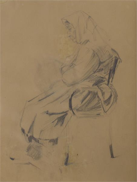 Эскиз сидящей старой женщины - Седрак Аракелян