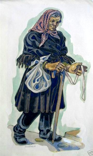 Costume design for an old villager (probably for Balieff theatre) - Serge Sudeikin