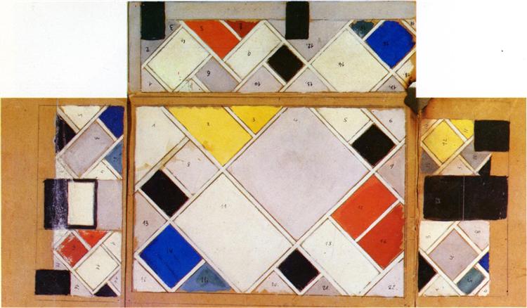 Color design for walls and ceiling of the Ciné dancing in the Aubette - Theo van Doesburg