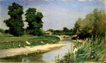 Landscape With River and Trees - Theodor Aman