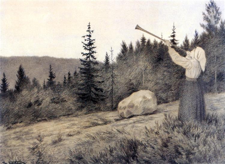 Up in the Hills a Clarion Call rings out, 1900 - Theodor Kittelsen