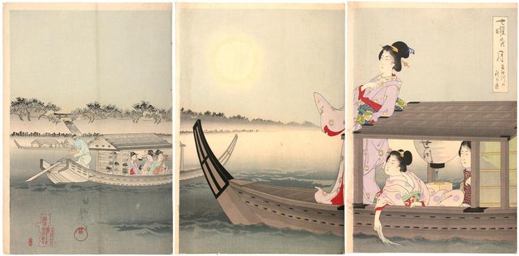 Monday: autumn moon over Sumida River, 1895 - Тоёхара Тиканобу