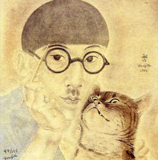 Self Porttrait with a cat - Tsugouharu Foujita
