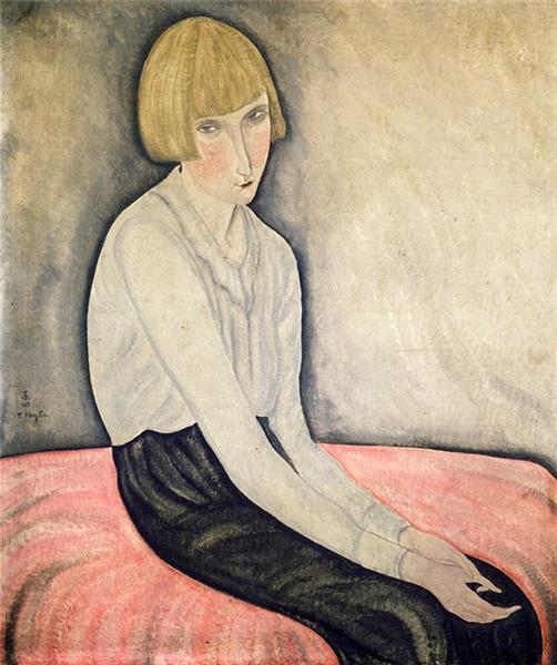 Young Woman on a Pink Canape, 1918 - Цуґухару Фудзіта