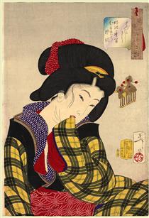 Looking shy - The appearance of a young girl of the Meiji era - Tsukioka Yoshitoshi
