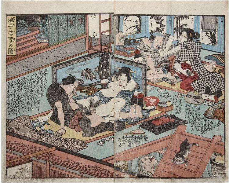 Showing activity on several floors at the same time - Utagawa Kuniyoshi
