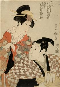 Kabuki Actors Sanogawa Ichimatsu II as Hayano Kampei and Osagawa Tsuneyo as Onoe - Утагава Тоёкуни