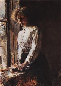By the Window. Portrait of Olga Trubnikova - 瓦伦丁·谢罗夫