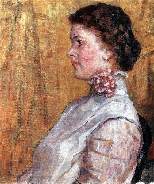 Portrait of woman with yellow background, 1911 - Vasily Surikov