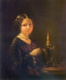 Girl with a candle - Василь Тропінін