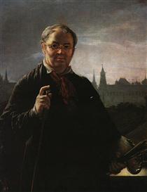 Self-Portrait with Brushes and a Palette Against a Window Facing the Kremlin - Василий Тропинин