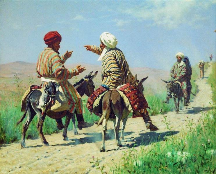 Mullah Rahim and Mullah Karim quarrel on his way to the market, 1873 - Vasily Vereshchagin