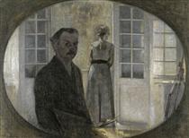 Double portrait of the artist and his wife seen through a mirror - Вільгельм Хаммерсхьой