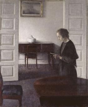Interior with a Reading Lady - Vilhelm Hammershoi