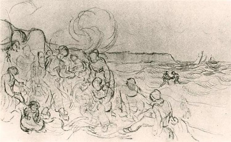 A Group of Figures on the Beach, 1890 - 梵谷