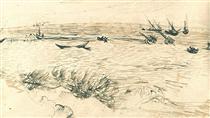 Beach, Sea, and Fishing Boats - Винсент Ван Гог