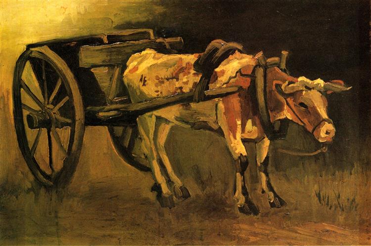 Cart with Red and White Ox, 1884 - 梵谷