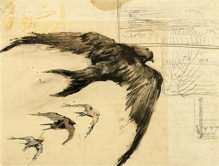 Four Swifts with Landscape Sketches, 1887 - Винсент Ван Гог