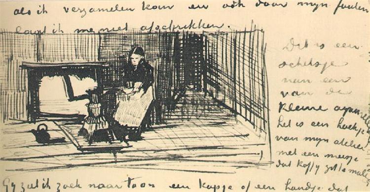 Girl near the Stove, Grinding Coffee, 1882 - Винсент Ван Гог