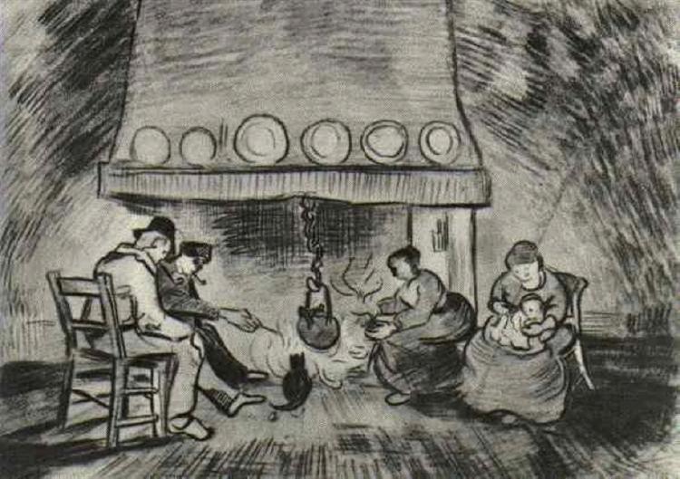 Interior of a Farm with Figures at the Fireside, 1890 - Вінсент Ван Гог