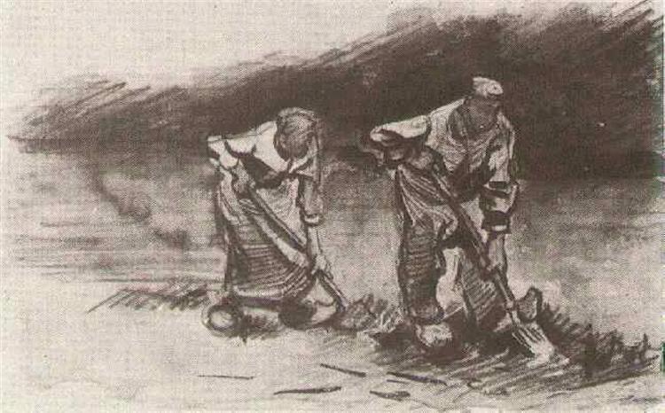 Peasant Man and Woman, Digging, 1885 - 梵谷