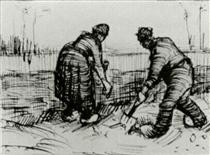 Peasant Man and Woman Planting Potatoes - Vincent van Gogh